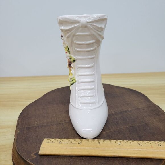 Vintage 1960's Napco Ivory Boot Vase Victorian Style Yellow & Orange Floral Vase - Picture 13 of 15
